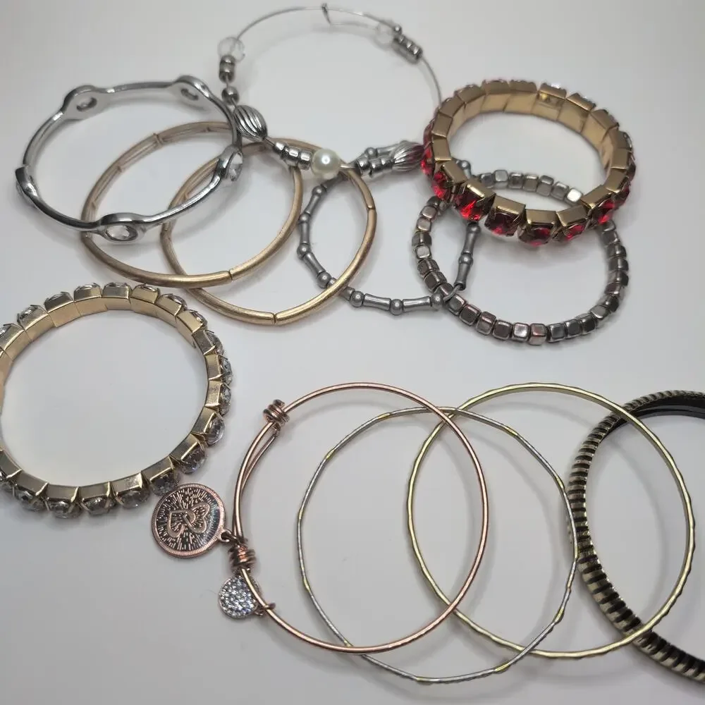 Bracelet and Bangle Lot Silver Tone‎ Gold Tone Rhinestone Charm Jewelry Bundle